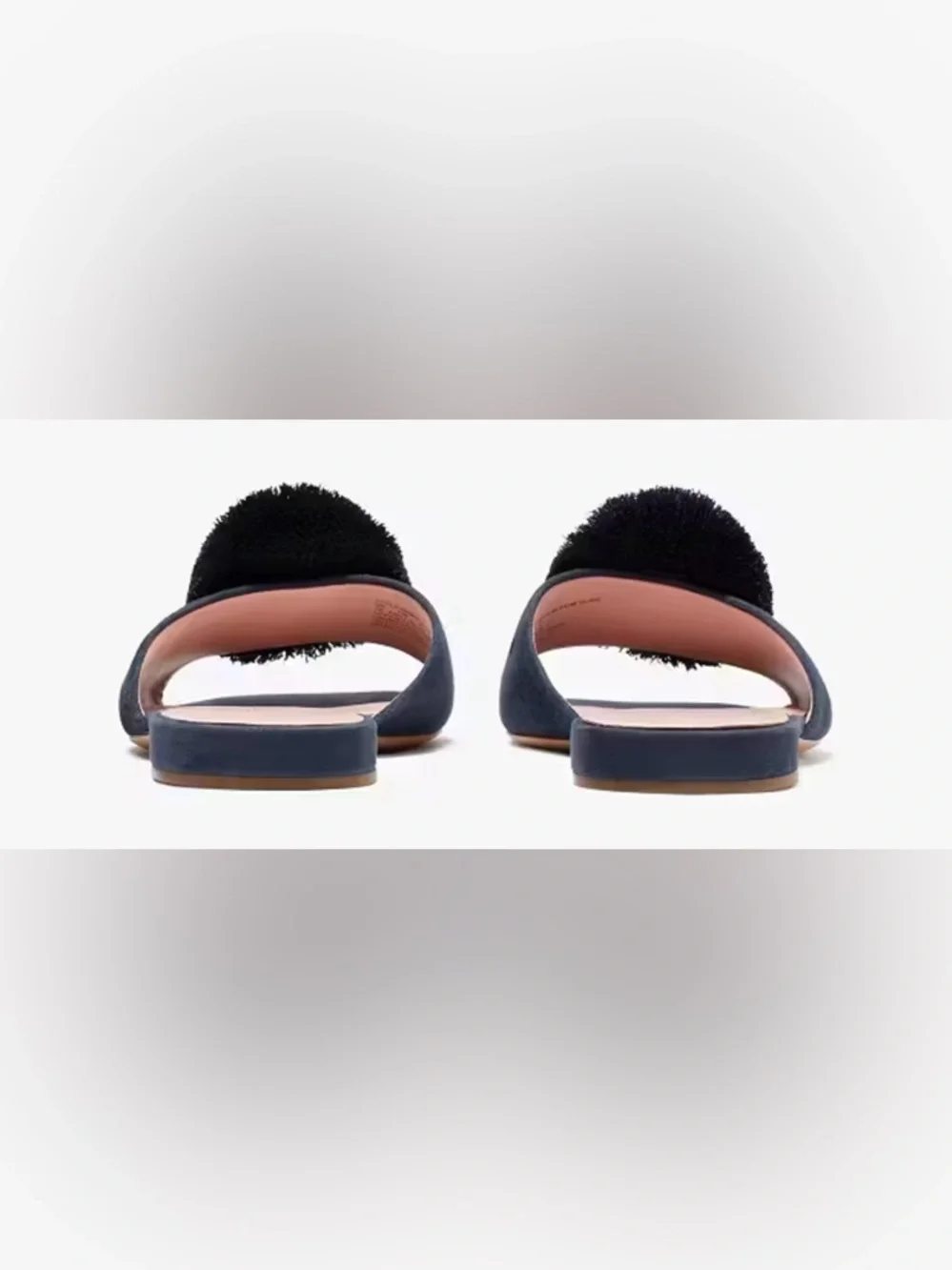 Kate Spade Navy Amour Pom Pom Slide Sandals Suede Flat Slip-On. Size 9.5 - Picture 2 of 10